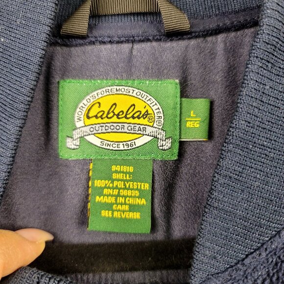Cabelas Outdoor Gear Mens Large Blue Fleece Jacket Quilted Accents Full Zip - Picture 2 of 8